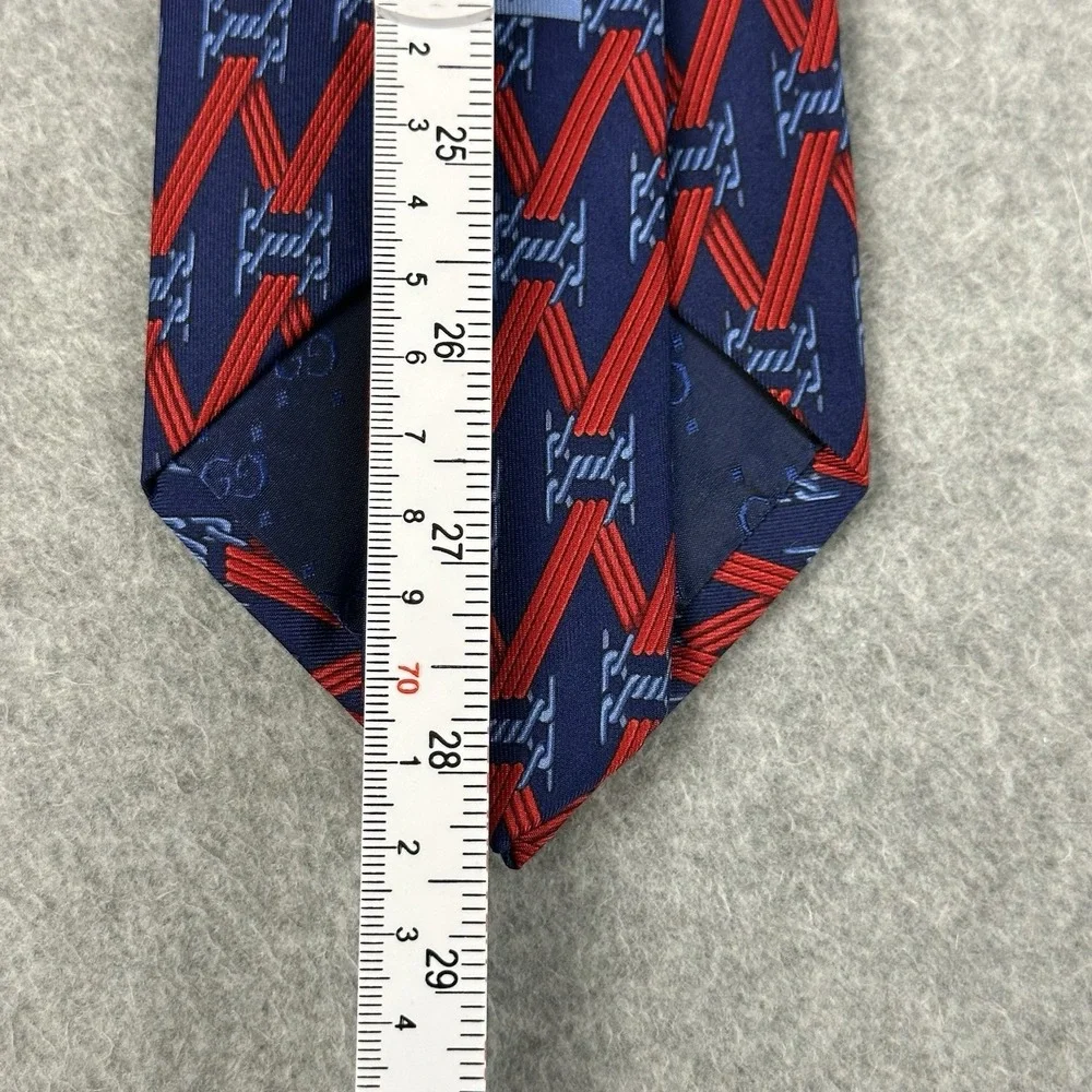 Gucci Silk Tie Navy Red Chain Link GG Logo Italy Designer Necktie 56x3.75